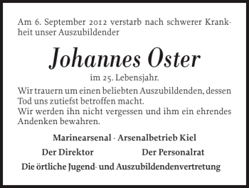 Traueranzeige von Johannes Oster von Norddeutsche Rundschau