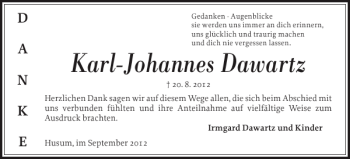 Traueranzeige von Karl-Johannes Dawartz von Husumer Nachrichten