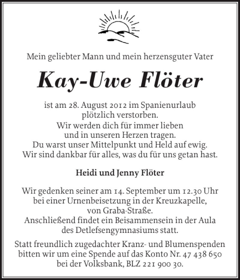  Traueranzeige für Kay-Uwe Flöter vom 11.09.2012 aus Norddeutsche Rundschau