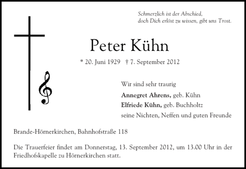  Traueranzeige für Peter Kühn vom 11.09.2012 aus Elmshorner Nachrichten