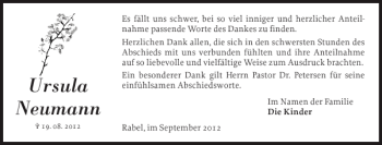 Traueranzeige von Ursula Neumann von Schlei-Bote