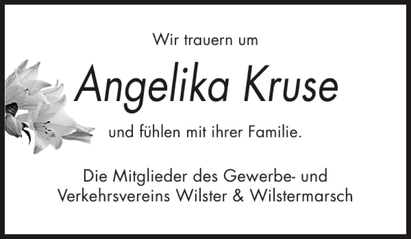  Traueranzeige für Angelika Kruse vom 10.01.2013 aus Norddeutsche Rundschau