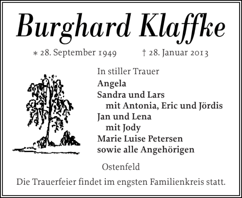  Traueranzeige für Burghard Klaffke vom 31.01.2013 aus Husumer Nachrichten