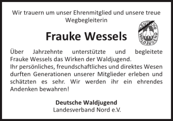 Traueranzeige von Frauke Wessels von Eckernförder Zeitung