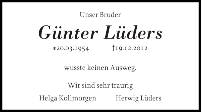  Traueranzeige für Günter Lüders vom 05.01.2013 aus Elmshorner Nachrichten