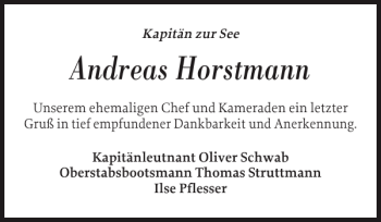 Traueranzeige von Andreas Horstmann von Flensburger Tageblatt