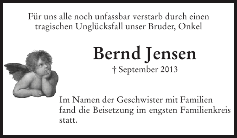  Traueranzeige für Bernd Jensen vom 23.10.2013 aus Sylter Rundschau