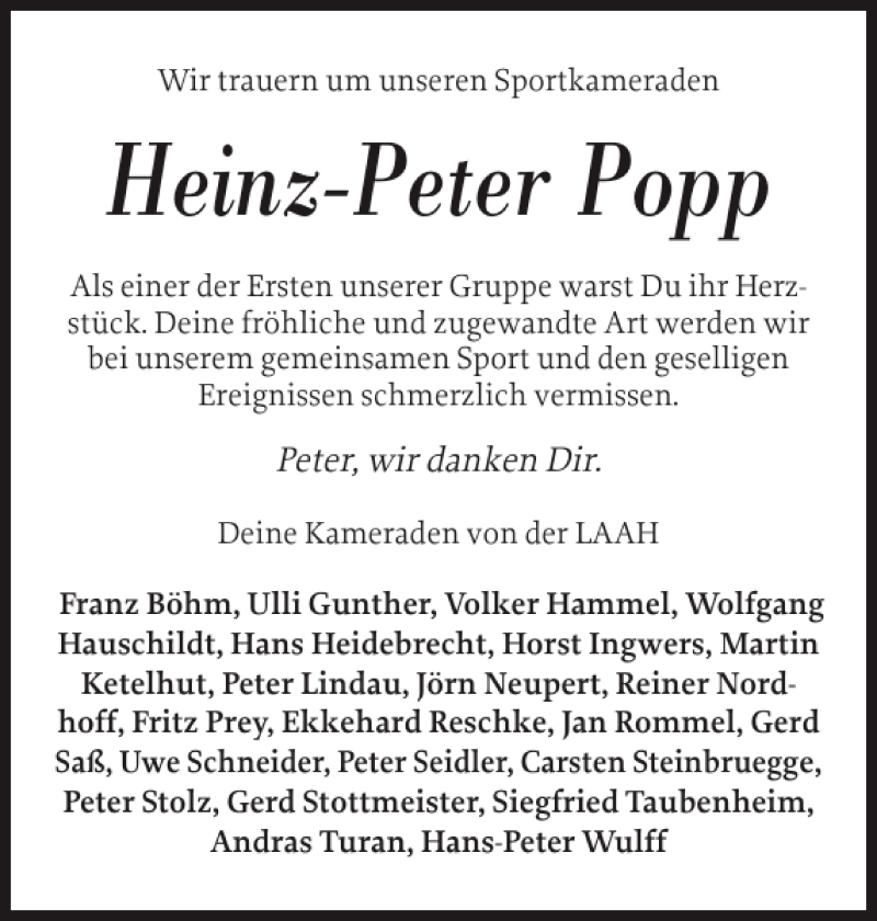  Traueranzeige für Heinz-Peter Popp vom 02.10.2013 aus Landeszeitung