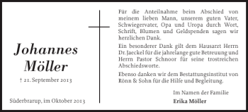 Traueranzeige von Johannes Möller von Schleswiger Nachrichten