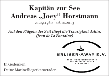 Traueranzeige von Kapitän See Andreas Joey Horstmann von Flensburger Tageblatt