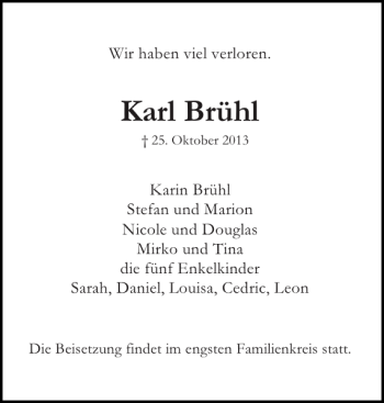 Traueranzeige von Karl Brühl von Pinneberger Tageblatt