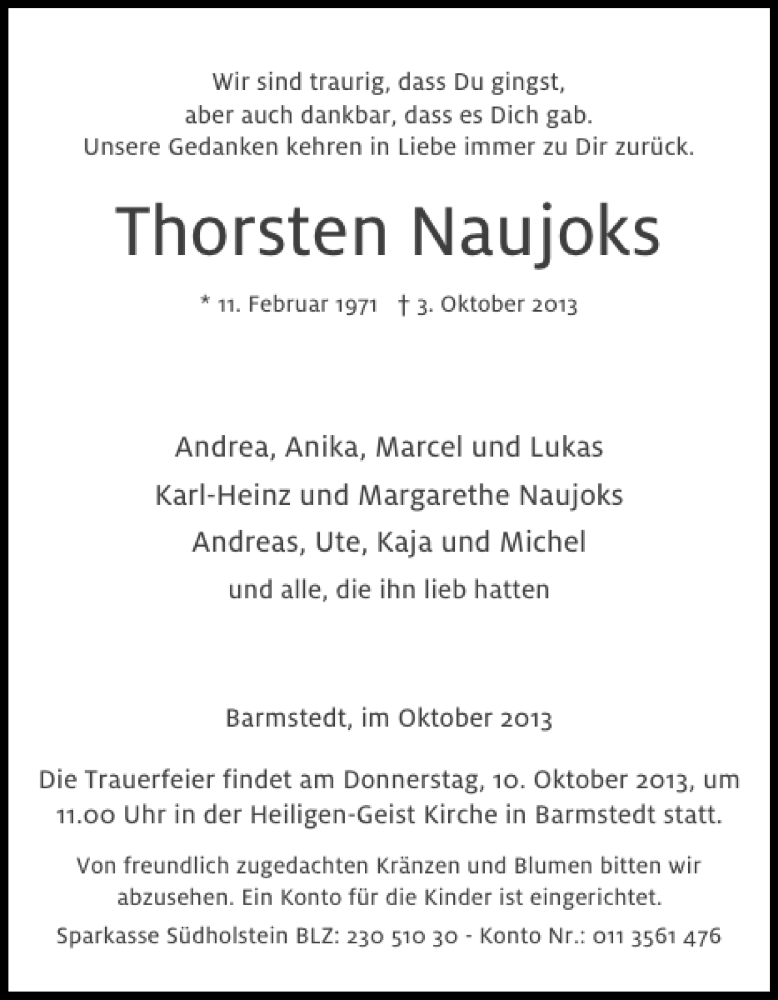  Traueranzeige für Thorsten Naujoks vom 08.10.2013 aus Elmshorner Nachrichten