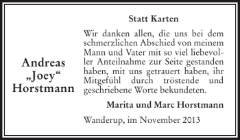 Traueranzeige von Andreas Joey Horstmann von Flensburger Tageblatt