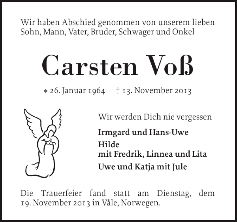  Traueranzeige für Carsten Voß vom 23.11.2013 aus Elmshorner Nachrichten
