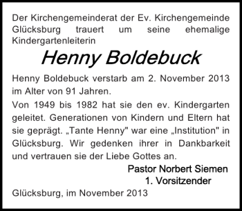Traueranzeige von Der Kirchengemeinderat der Ev. Kirchengemeinde von Flensburger Tageblatt
