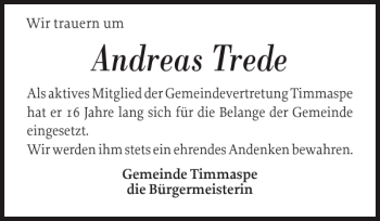 Traueranzeige von Andreas Trede von Landeszeitung