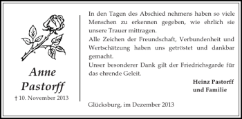 Traueranzeige von Anne Pastorff von Flensburger Tageblatt