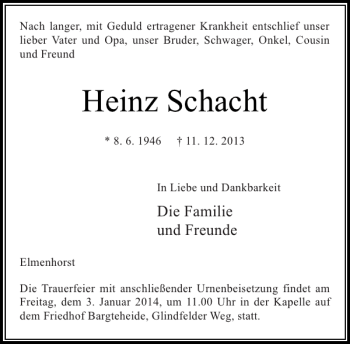 Traueranzeige von Heinz Schacht von Stormarner Tageblatt