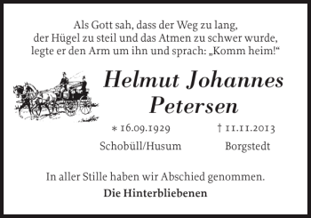 Traueranzeige von Helmut Johannes Petersen von Flensburger Tageblatt