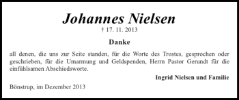 Traueranzeige von Johannes Nielsen von Flensburger Tageblatt