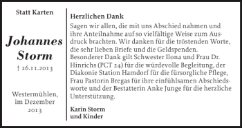 Traueranzeige von Johannes Storm von Landeszeitung