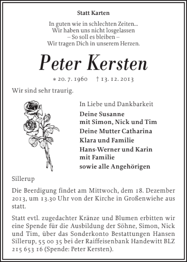  Traueranzeige für Peter Kersten vom 16.12.2013 aus Flensburger Tageblatt