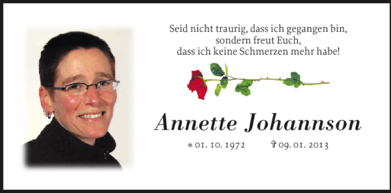  Traueranzeige für Annette Johannson vom 06.02.2013 aus Schlei-Bote