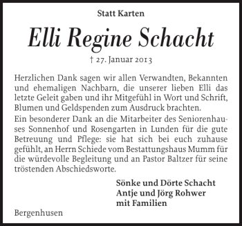 Traueranzeige von Elli Regine Schacht von Landeszeitung