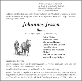 Traueranzeige von Johannes Jessen von Flensburger Tageblatt
