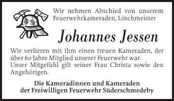 Traueranzeige von Johannes Jessen von Flensburger Tageblatt
