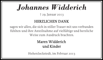 Traueranzeige von Johannes Widderich von Norddeutsche Rundschau