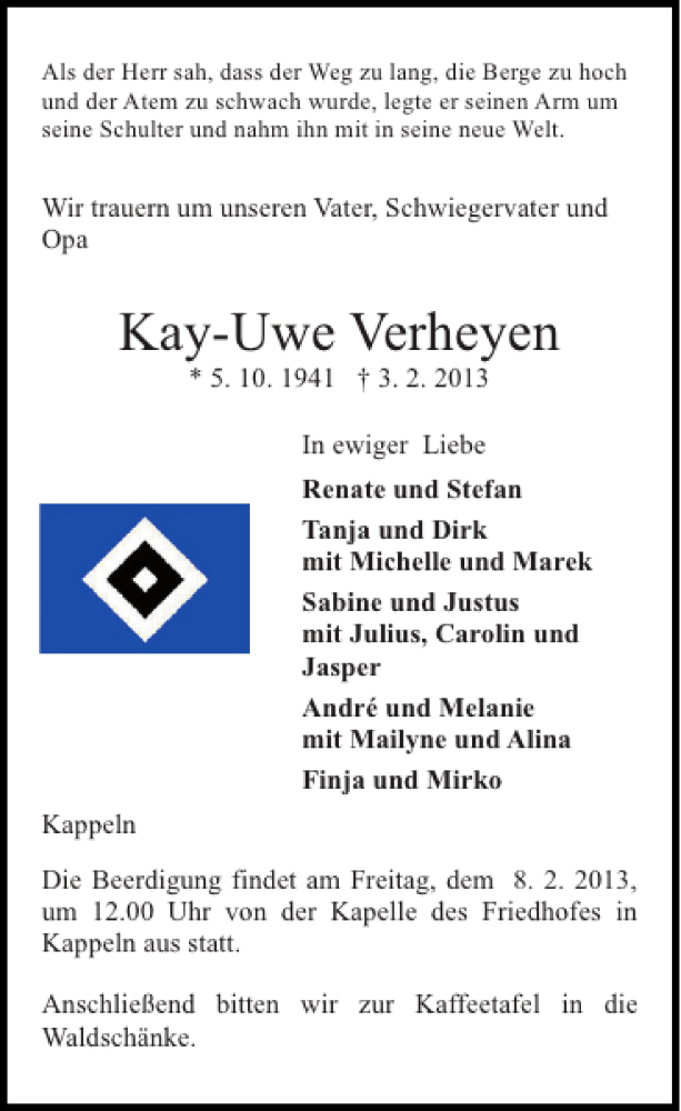  Traueranzeige für Kay-Uwe Verheyen vom 06.02.2013 aus Flensburger Tageblatt