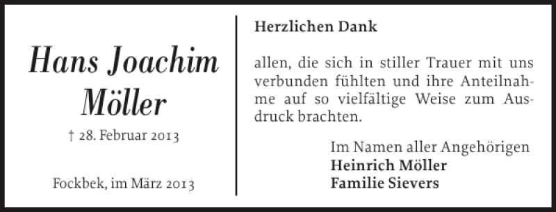  Traueranzeige für Hans Joachim Möller vom 16.03.2013 aus Landeszeitung