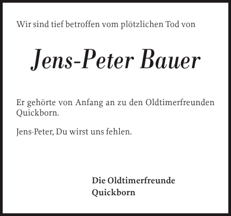  Traueranzeige für Jens-Peter Bauer vom 20.03.2013 aus Pinneberger Tageblatt