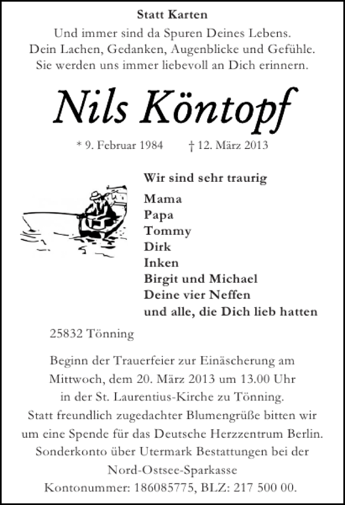  Traueranzeige für Nils Köntopf vom 16.03.2013 aus Husumer Nachrichten
