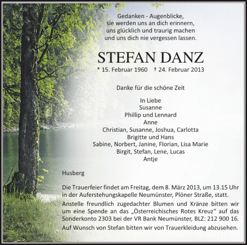  Traueranzeige für STEFAN DANZ vom 05.03.2013 aus Holsteinischer Courier