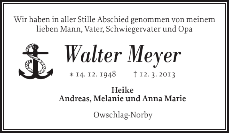  Traueranzeige für Walter Meyer vom 23.03.2013 aus Landeszeitung