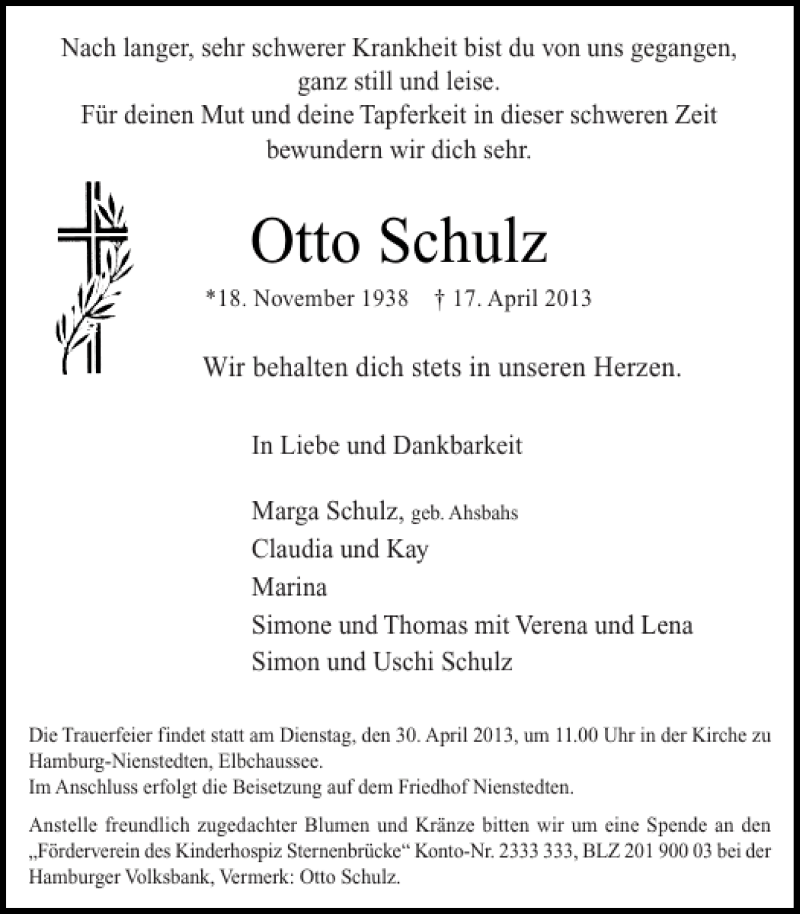  Traueranzeige für Otto Schulz vom 24.04.2013 aus Pinneberger Tageblatt