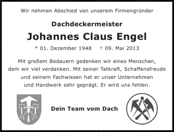 Traueranzeige von Johannes Claus Engel von Landeszeitung