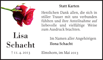 Traueranzeige von Lisa Schacht von Elmshorner Nachrichten