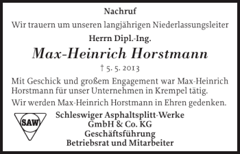 Traueranzeige von Max-Heinrich Horstmann von Schleswiger Nachrichten