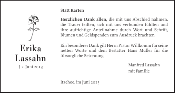 Traueranzeige von Erika Lassahn von Norddeutsche Rundschau