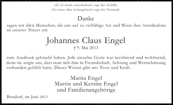 Traueranzeige von Johannes Claus Engel von Landeszeitung