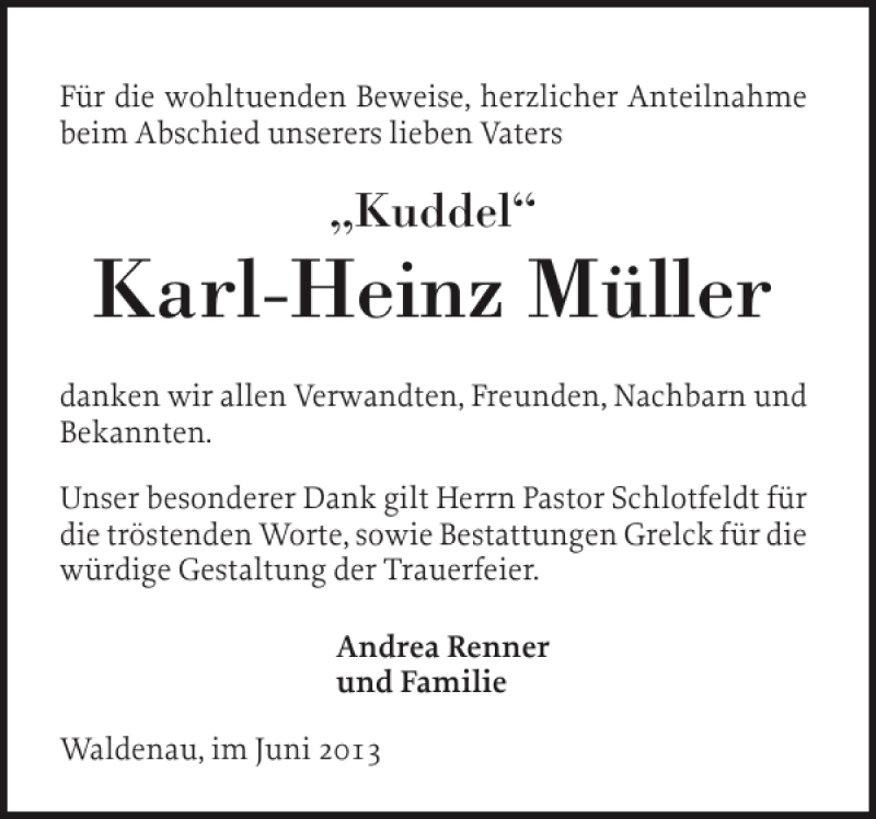  Traueranzeige für Karl-Heinz Müller vom 08.06.2013 aus Pinneberger Tageblatt
