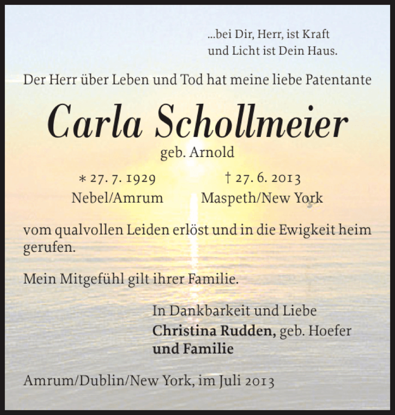  Traueranzeige für Carla Schollmeier vom 03.07.2013 aus Der Insel-Bote