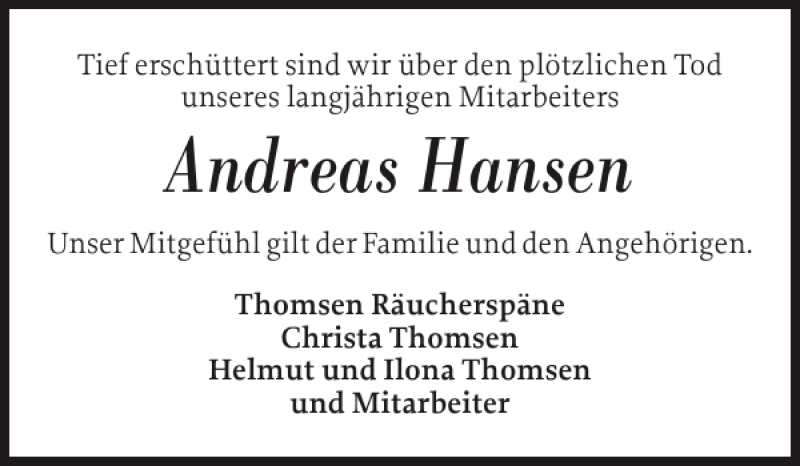  Traueranzeige für Andreas Hansen vom 22.08.2013 aus Flensburger Tageblatt