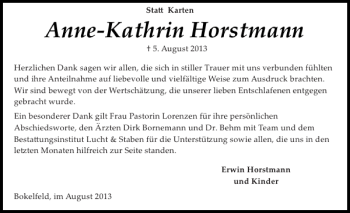 Traueranzeige von Anne-Kathrin Horstmann von Landeszeitung