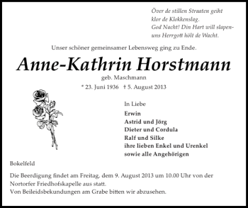 Traueranzeige von Anne-Kathrin Horstmann von Landeszeitung