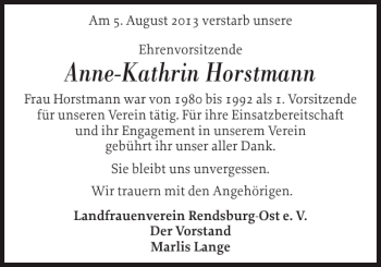 Traueranzeige von Anne-Kathrin Horstmann von Landeszeitung