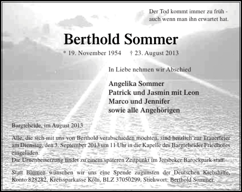  Traueranzeige für Berthold Sommer vom 28.08.2013 aus Stormarner Tageblatt